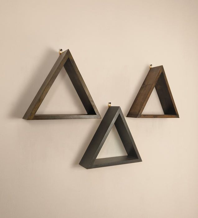 HENRY III Triangular Set of 3 Wooden Wall Shelves