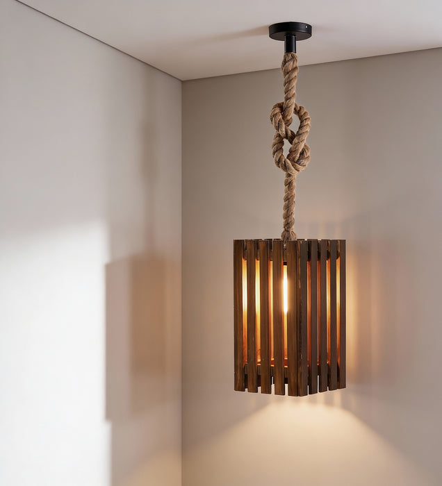 Elegant Brown Wooden Single Hanging Lamp