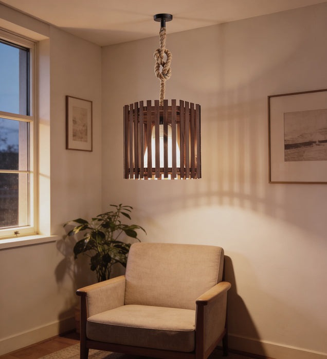 Octa Brown Wooden Single Hanging Lamp