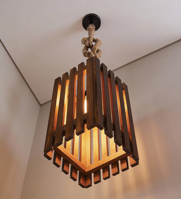 Elegant Brown Wooden Single Hanging Lamp