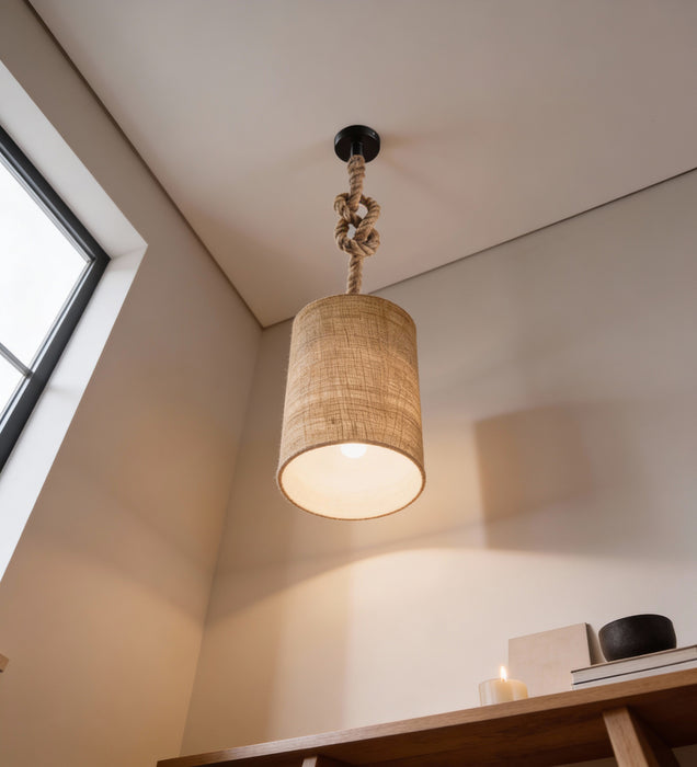 Elementary Beige Wooden Single Hanging Lamp