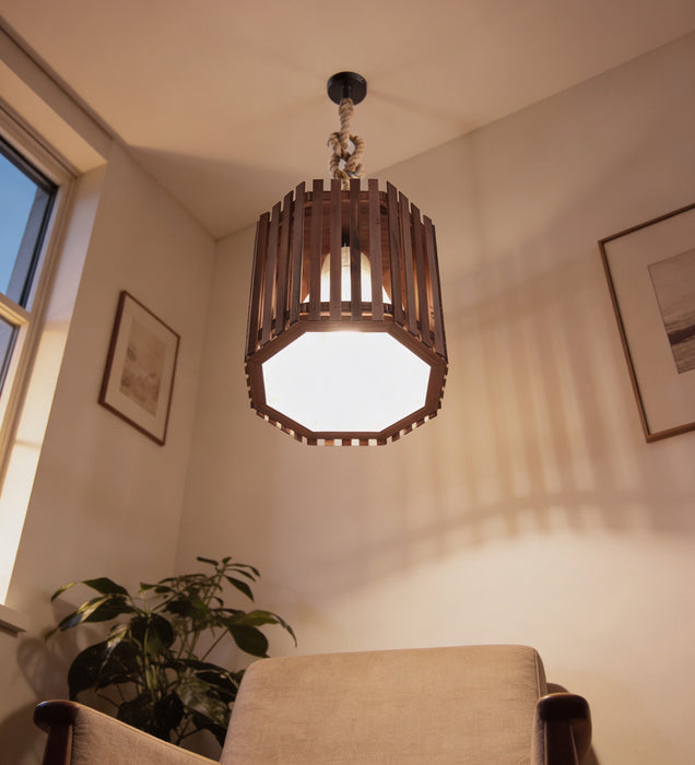 Octa Brown Wooden Single Hanging Lamp