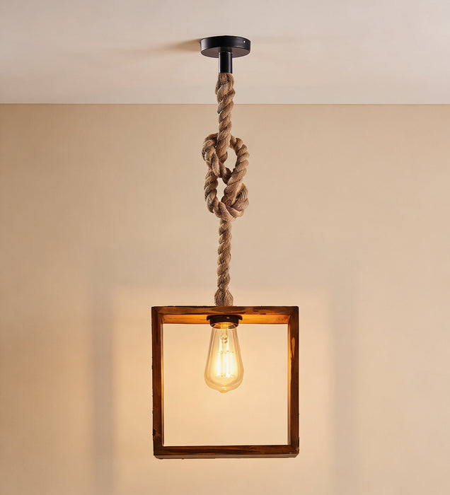 Quattro Brown Wooden Single Hanging Lamp