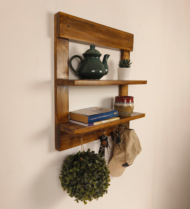 Verona Wooden Wall Shelf Organiser with Key Holders