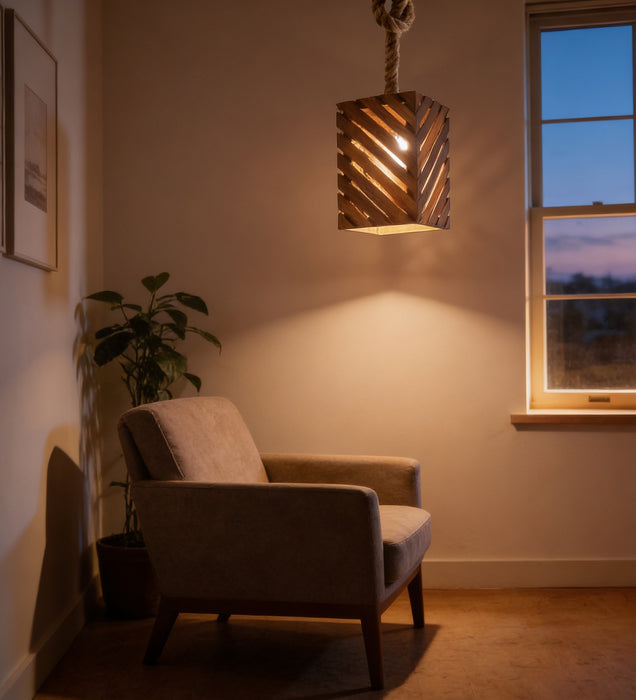 Oblique Brown Wooden Single Hanging Lamp