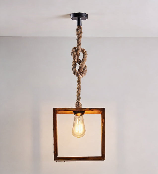 Quattro Brown Wooden Single Hanging Lamp