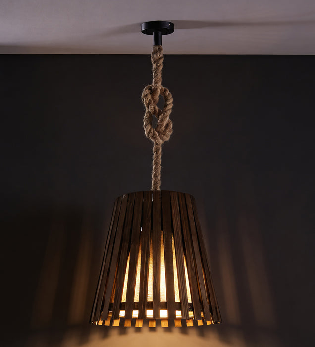 Soyuz Beige and Brown Wooden Single Hanging Lamp