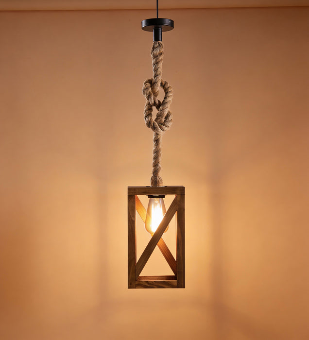 Symmetric Brown Wooden Single Hanging Lamp