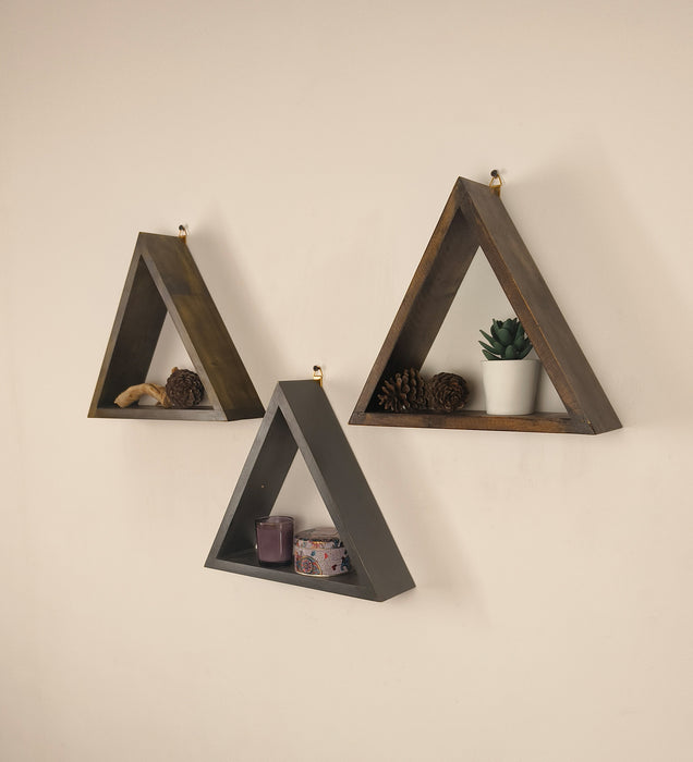 HENRY III Triangular Set of 3 Wooden Wall Shelves