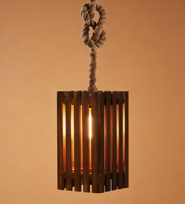 Elegant Brown Wooden Single Hanging Lamp