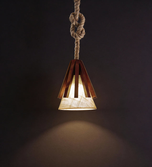 Flue Beige & Brown Wooden Single Hanging Lamp
