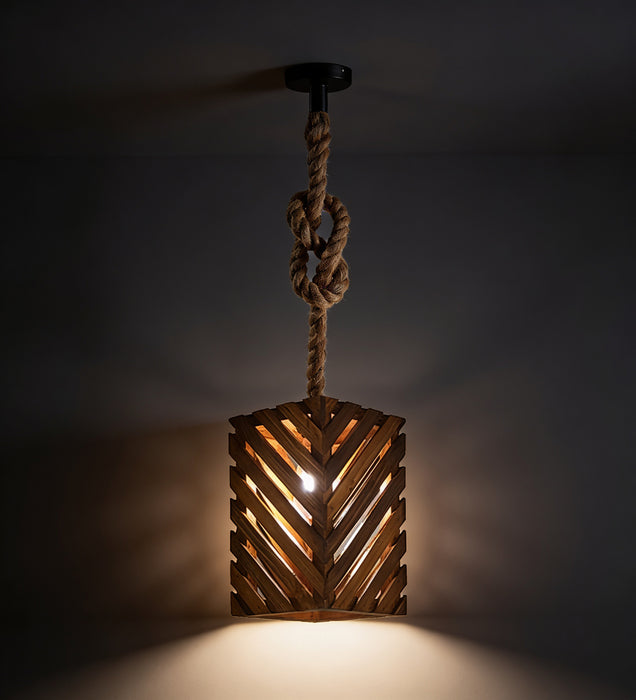 Oblique Brown Wooden Single Hanging Lamp