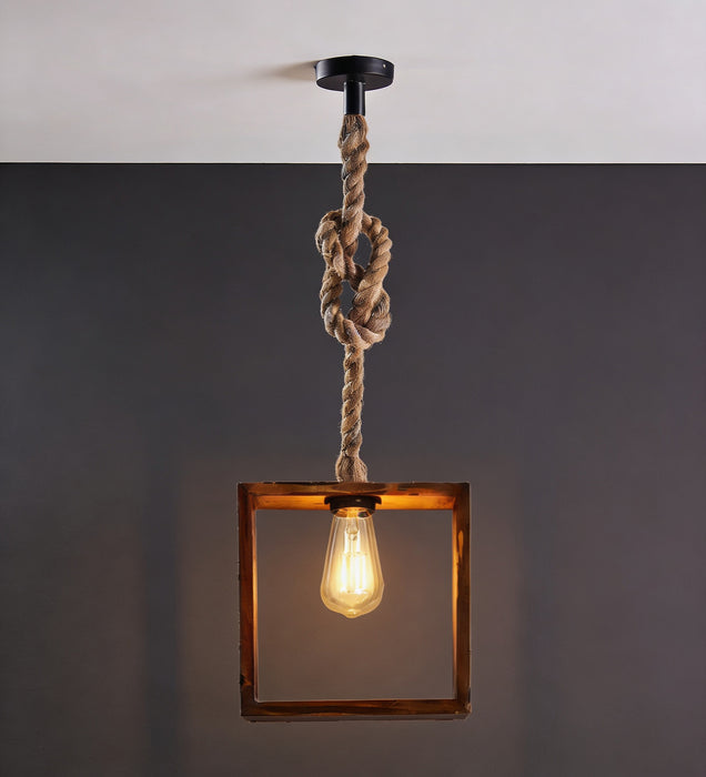 Quattro Brown Wooden Single Hanging Lamp