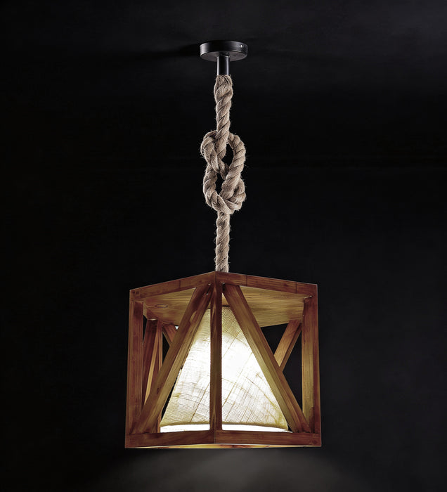 Symmetric Hexa Brown Wooden Single Hanging Lamp