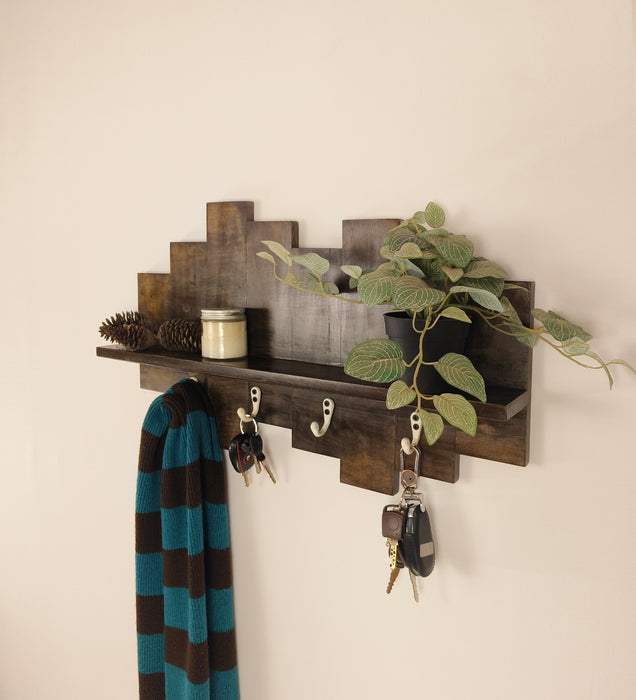 Glencroft Wooden Wall Shelf Organiser with Key Holders