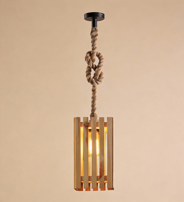 Elegant Beige Wooden Single Hanging Lamp