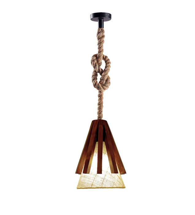 Flue Beige & Brown Wooden Single Hanging Lamp