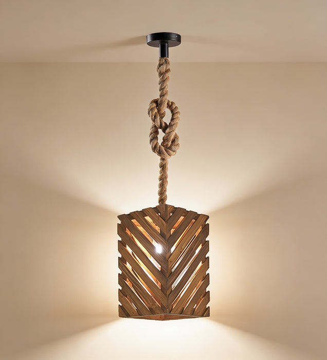 Oblique Brown Wooden Single Hanging Lamp