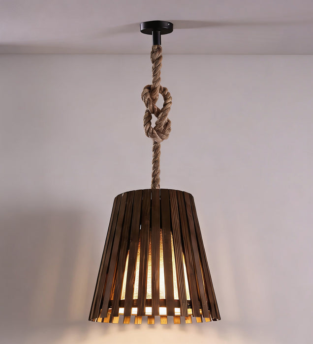 Soyuz Beige and Brown Wooden Single Hanging Lamp