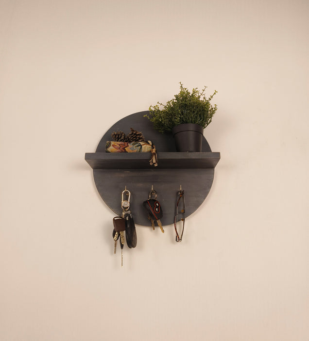 Lotus Wooden Wall Shelf Organiser with Key Holders