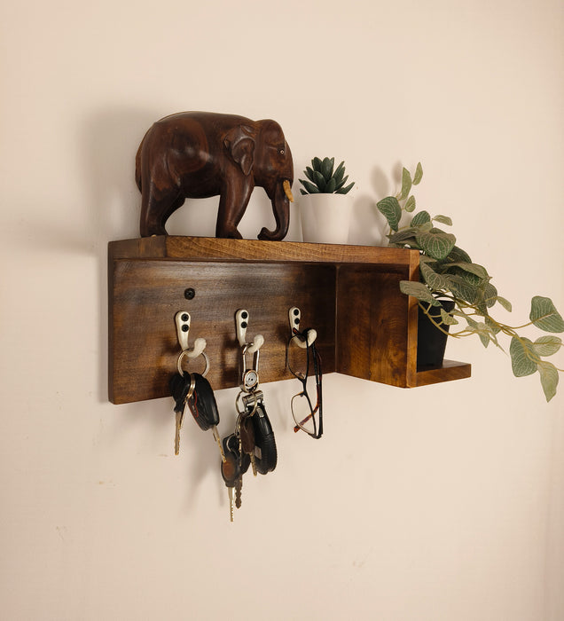 PRESTON Wooden Wall Shelf Organiser with Key Holders