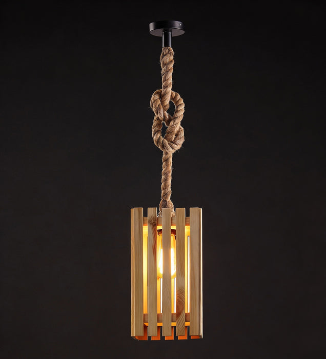 Elegant Beige Wooden Single Hanging Lamp