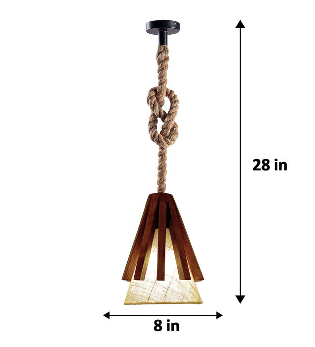 Flue Beige & Brown Wooden Single Hanging Lamp
