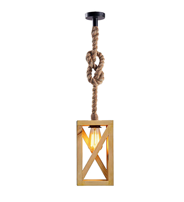 Symmetric Beige Wooden Single Hanging Lamp