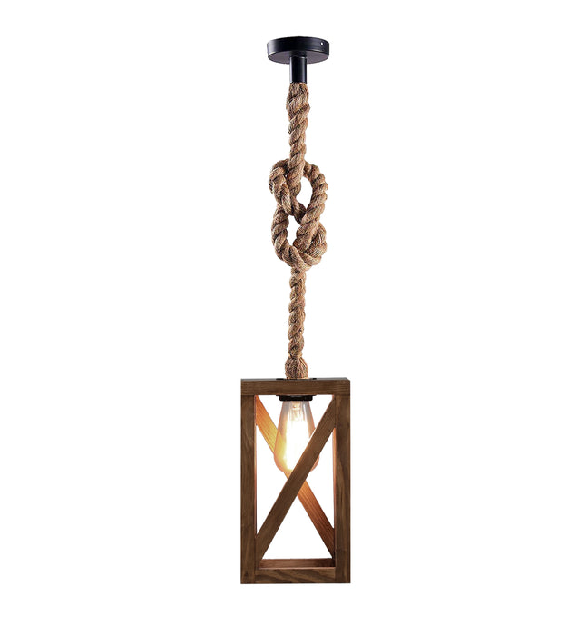 Symmetric Brown Wooden Single Hanging Lamp