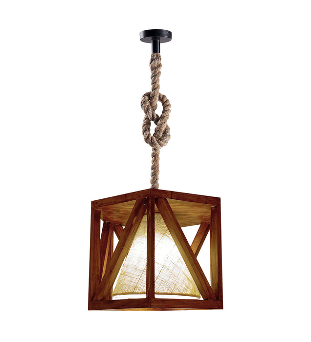 Symmetric Hexa Brown Wooden Single Hanging Lamp