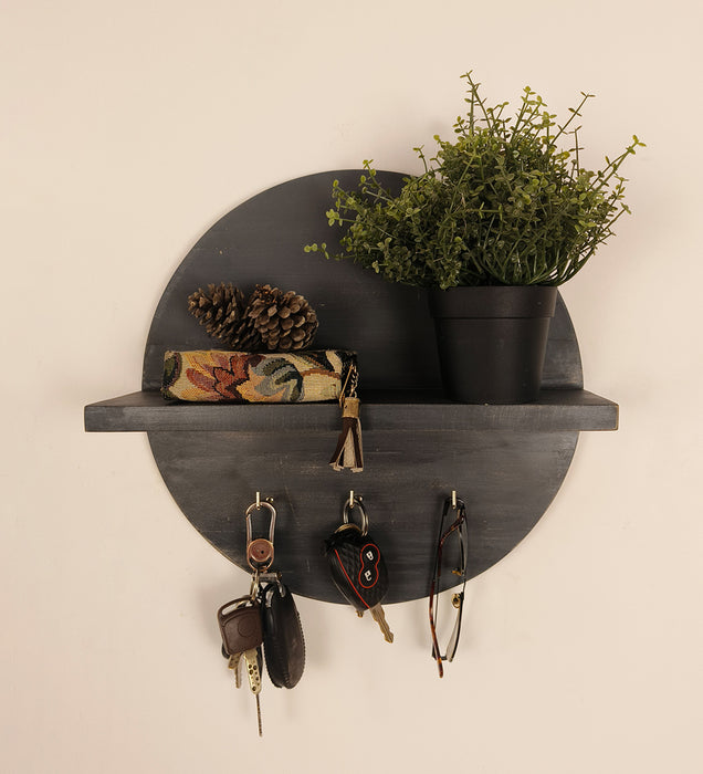 Lotus Wooden Wall Shelf Organiser with Key Holders