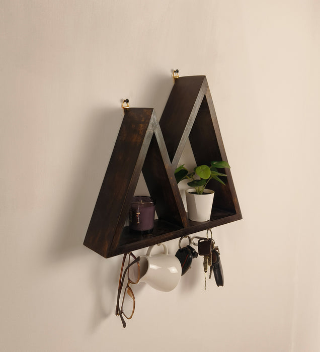 PHAROAH Wooden Wall Shelf Organiser with Key Holders