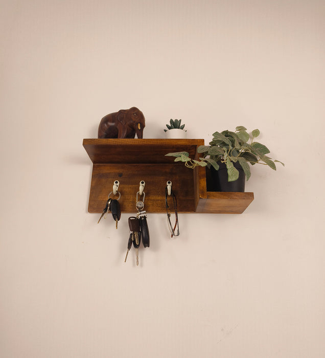 PRESTON Wooden Wall Shelf Organiser with Key Holders