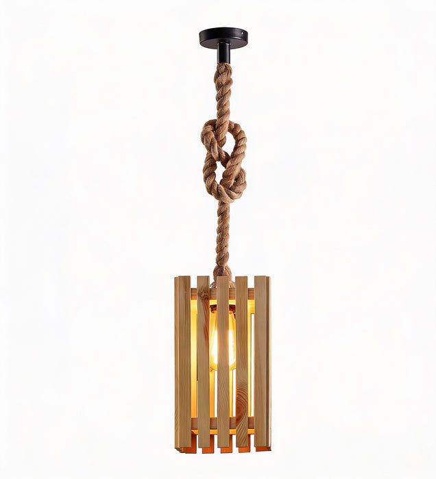 Elegant Beige Wooden Single Hanging Lamp