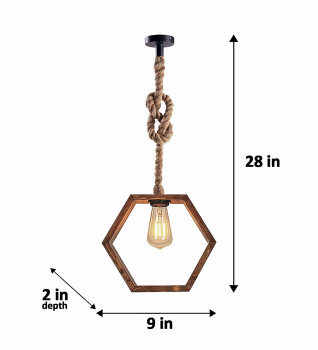 Hex Brown Wooden Single Hanging Lamp