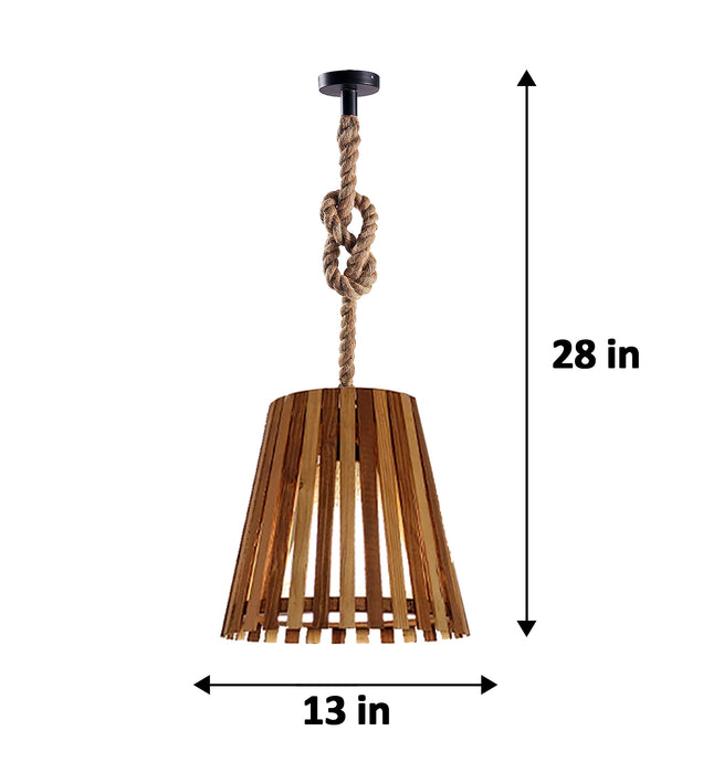 Soyuz Beige and Brown Wooden Single Hanging Lamp