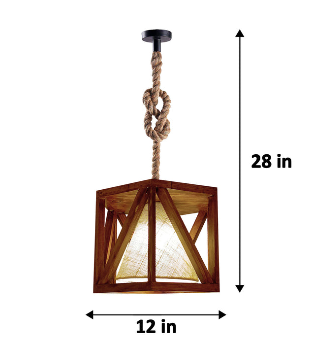 Symmetric Hexa Brown Wooden Single Hanging Lamp