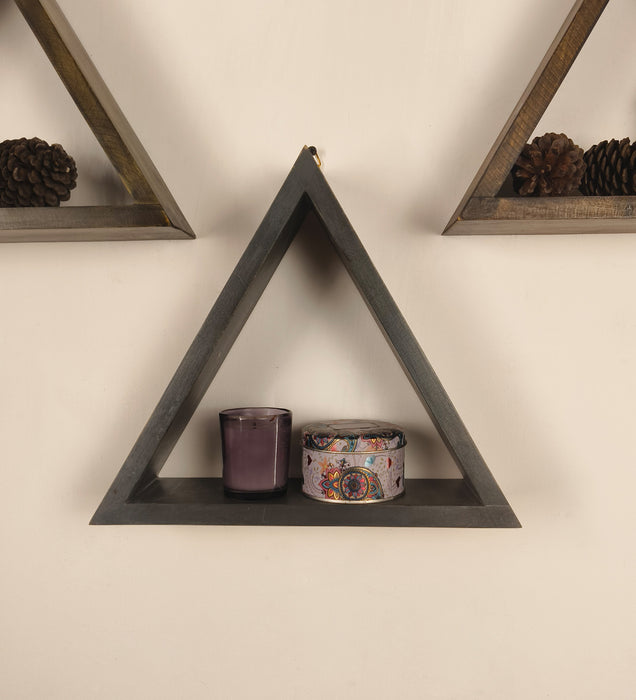 HENRY III Triangular Set of 3 Wooden Wall Shelves