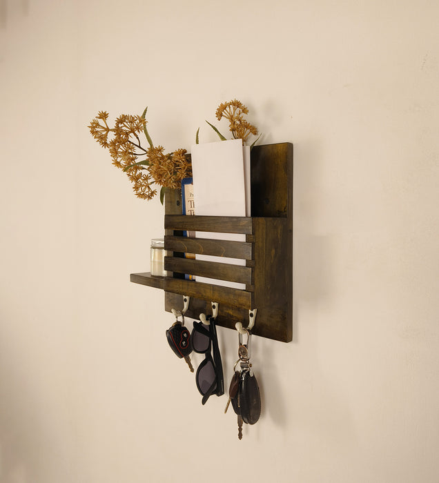 Somerset Wooden Wall Shelf Organiser with Key Holders