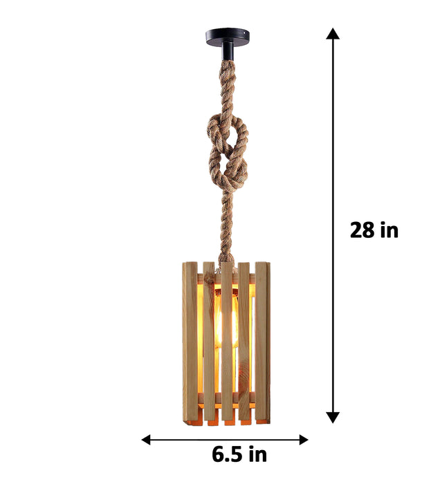 Elegant Beige Wooden Single Hanging Lamp