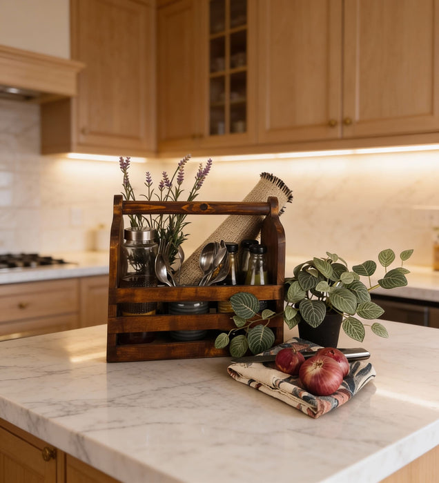 ADORA Wooden Bottle & Cutlery Holder