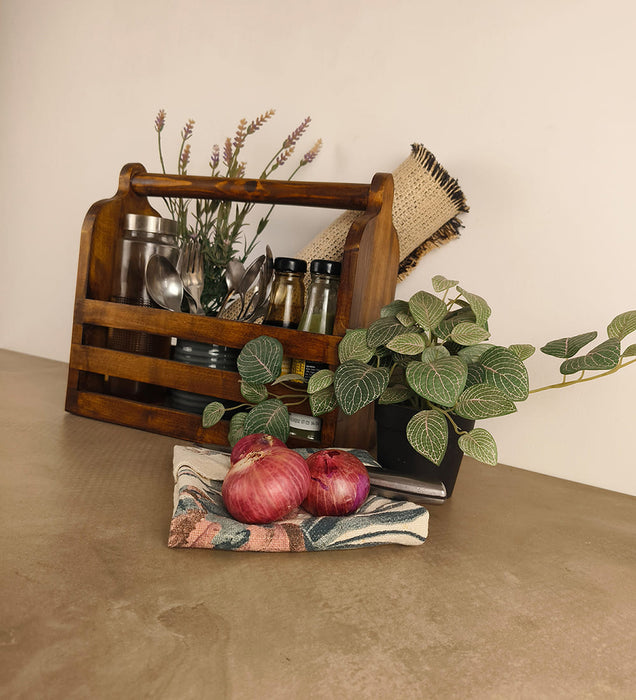 ADORA Wooden Bottle & Cutlery Holder