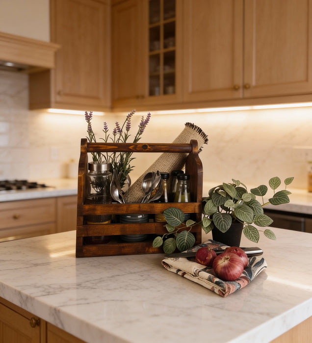 ADORA Wooden Bottle & Cutlery Holder