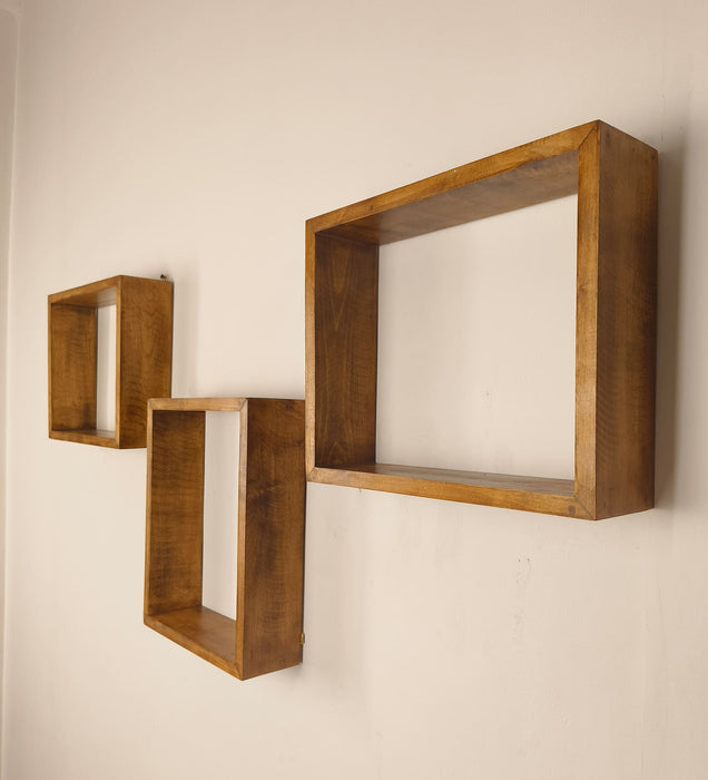 ARTHUR III Rectangular Shaped Set of 3 Wooden Wall Shelves