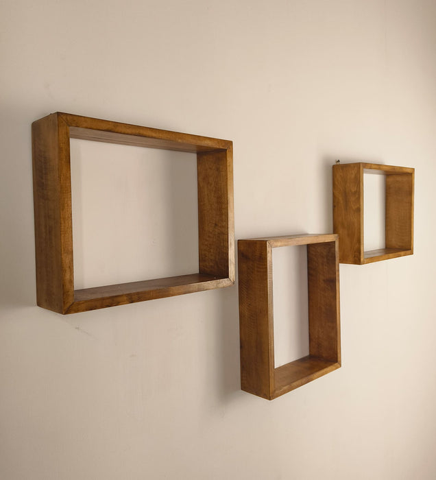 ARTHUR III Rectangular Shaped Set of 3 Wooden Wall Shelves