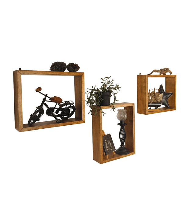 ARTHUR III Rectangular Shaped Set of 3 Wooden Wall Shelves