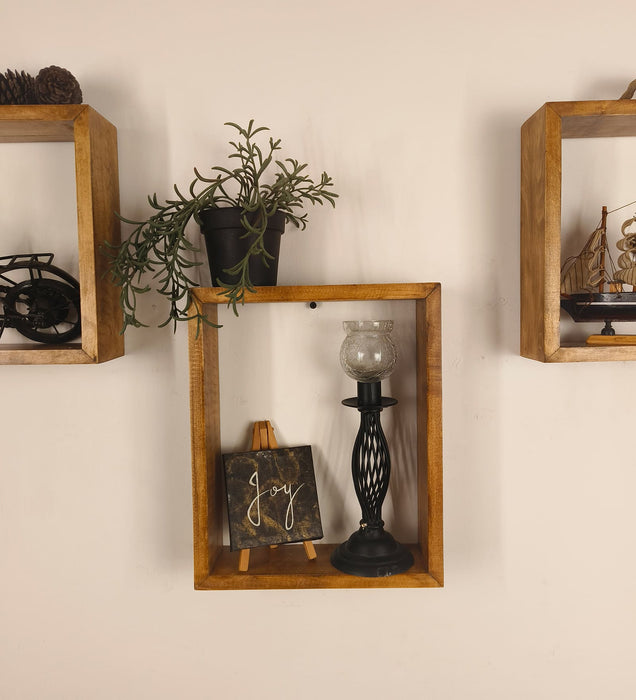 ARTHUR III Rectangular Shaped Set of 3 Wooden Wall Shelves