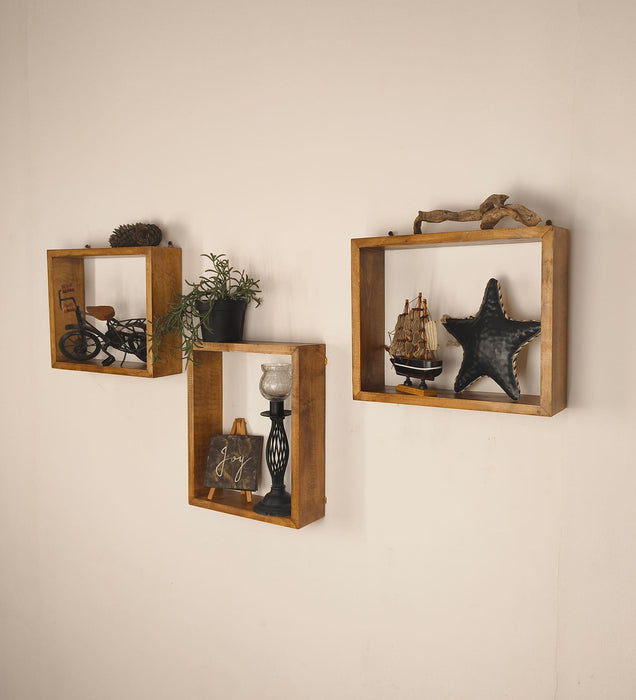 ARTHUR III Rectangular Shaped Set of 3 Wooden Wall Shelves
