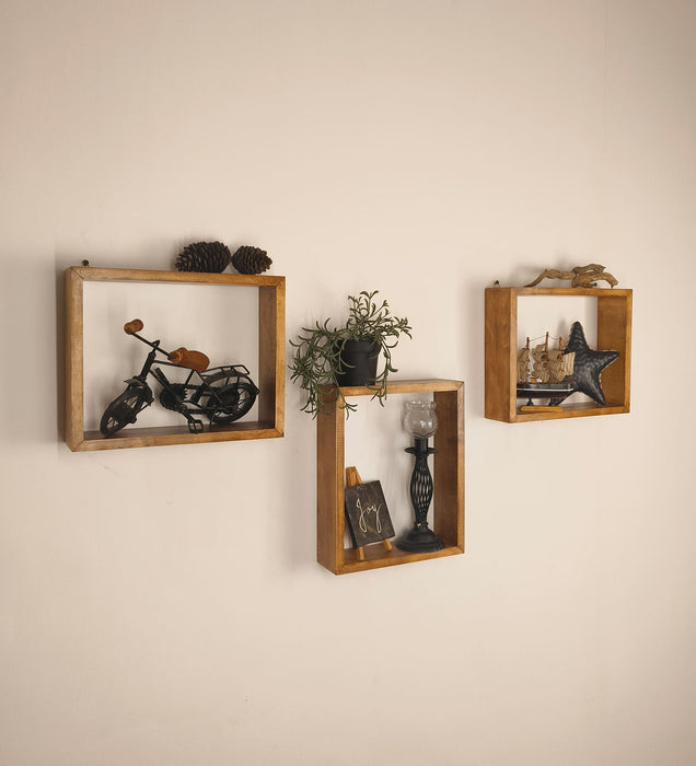 ARTHUR III Rectangular Shaped Set of 3 Wooden Wall Shelves