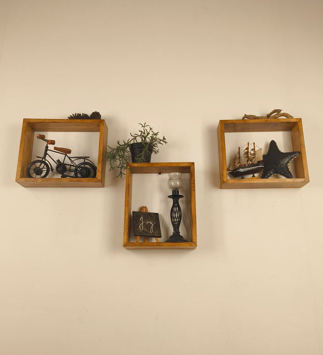ARTHUR III Rectangular Shaped Set of 3 Wooden Wall Shelves